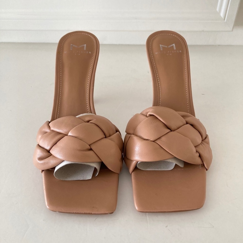 NWOT Mark Fisher Anthropologie Puffy Square Toe Heels Neutral Leather Sz 8.5 - Picture 5 of 8